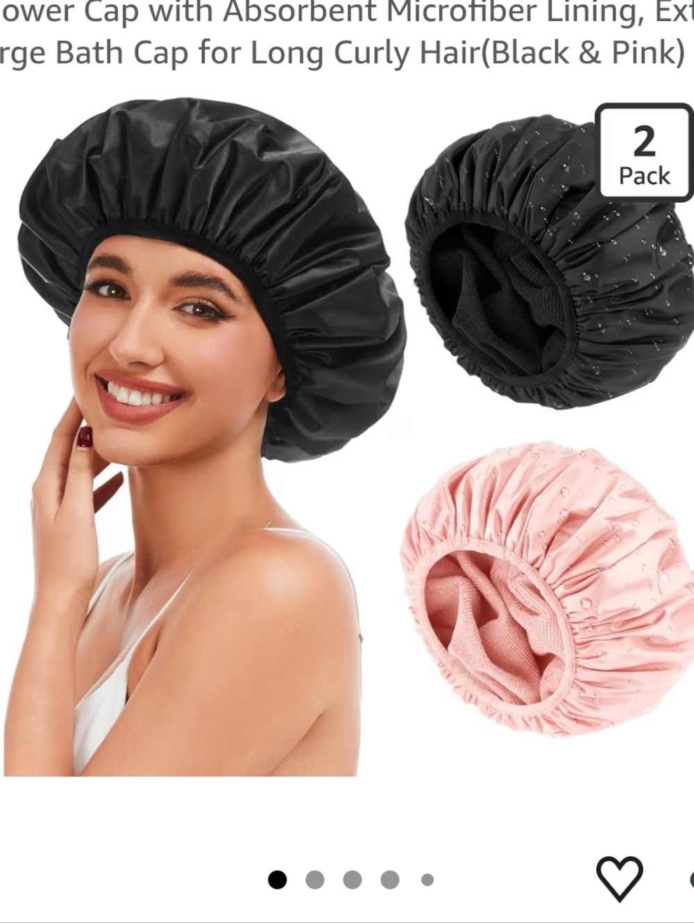 2Pcs Shower Caps for Women Black & Pink